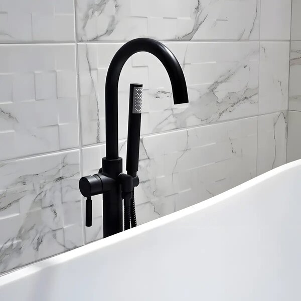 Baterie Cada Freestanding Diplon, ST0801BL, Material Alama, Finisaj Negru Mat, Pipa Pivotanta, Cartus Ceramic