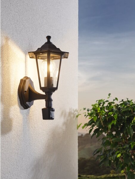 Aplică de exterior cu senzor LATERNA 1xE27/60W neagră EGLO 22469