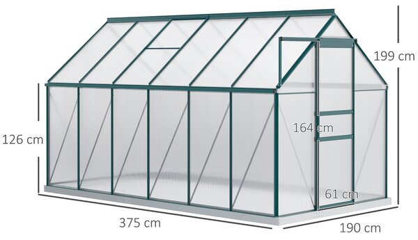 Outsunny Sera din aluminiu pentru plante cu ventilatie, sera pentru legume, fructe, ierburi 190 x 375cm, Verde | Aosom Romania