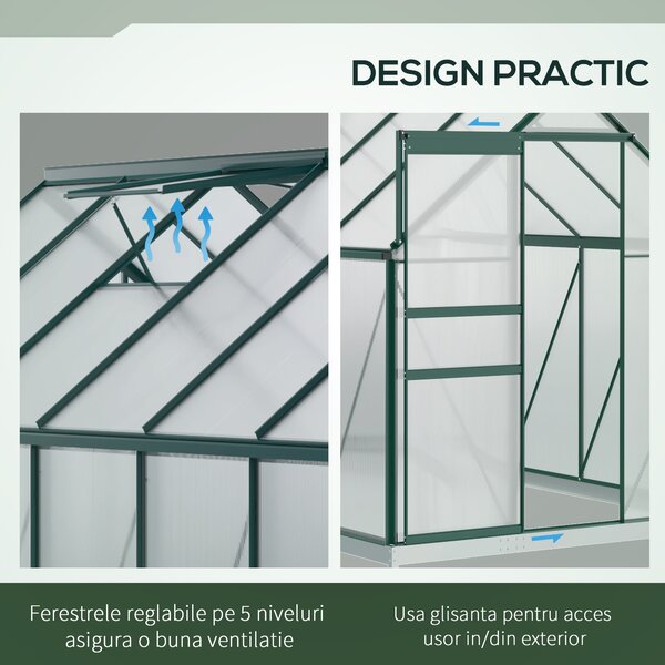 Outsunny Sera din aluminiu pentru plante cu ventilatie, sera pentru legume, fructe, ierburi 190 x 375cm, Verde | Aosom Romania