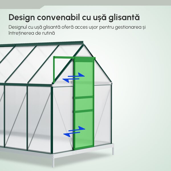 Outsunny Sera din aluminiu pentru plante cu ventilatie, sera pentru legume, fructe, ierburi 190 x 375cm, Verde | Aosom Romania