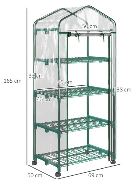 Outsunny Sera verticala pentru plante cu rastel cu 4 rafturi, sera din otel si PVC alb pentru balcon si terasa, 69x50x165cm | Aosom Romania