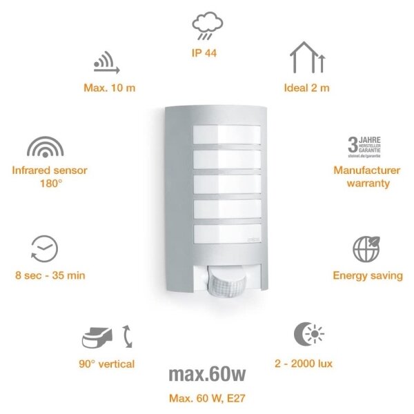Steinel 657918 - L12S Corp de iluminat perete exterior cu senzor 1xE27/60W/230V