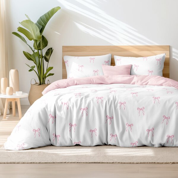 Goldea lenjerie de pat din 100% bumbac duo - fundițe roz cu roz pudră 200 x 220 și 2buc 50 x 70 cm