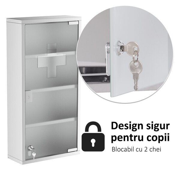 Dulap medicamente cu 4 rafturi HOMCOM, 30x12x60cm | Aosom Romania