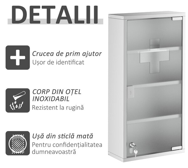 Dulap medicamente cu 4 rafturi HOMCOM, 30x12x60cm | Aosom Romania