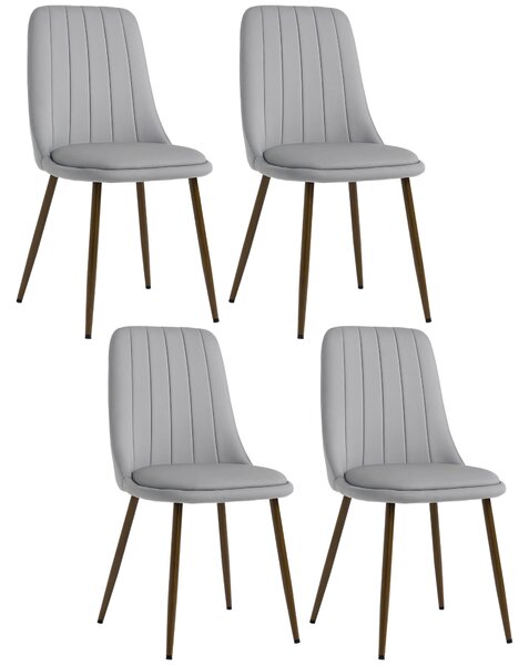 HOMCOM Set de 5 Scaune de Bucătărie cu Spătar Curbat, Picior din Oțel și Tapițerie din Catifea, 47x55x86 cm, Gri | Aosom Romania