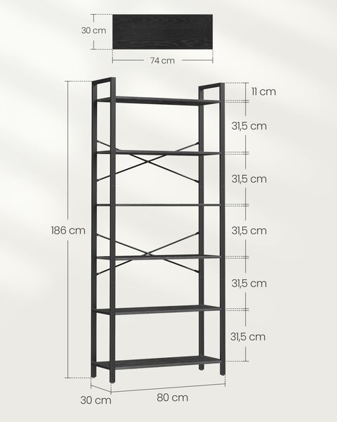 Biblioteca Vasagle Negru 80x30x184.3 cm