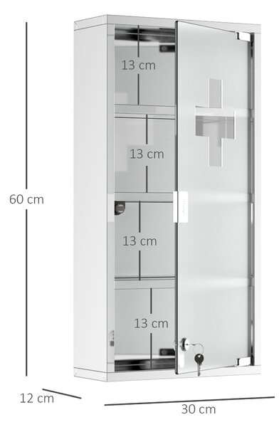 Dulap medicamente cu 4 rafturi HOMCOM, 30x12x60cm | Aosom Romania