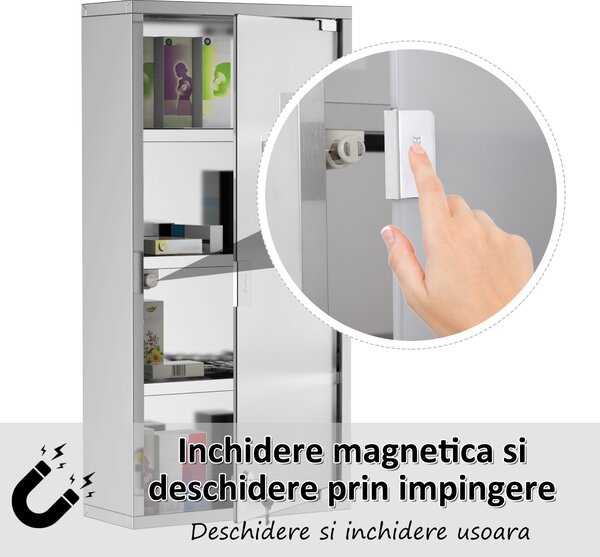 Dulap medicamente cu 4 rafturi HOMCOM, 30x12x60cm | Aosom Romania