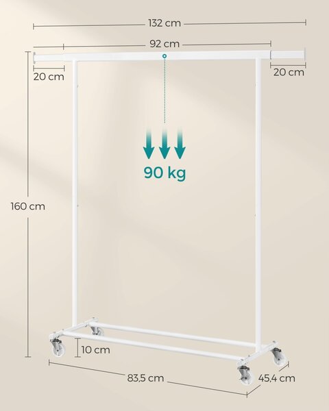 Cuier pe roti Songmics Alb 134x45.4x160 cm