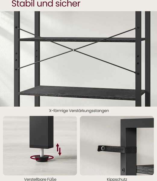 Biblioteca Vasagle Negru 80x30x184.3 cm