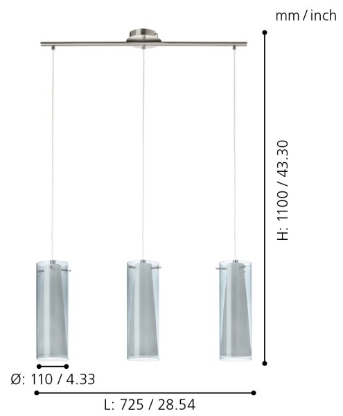 EGLO 90305 - Pendul PINTO NERO 3xE27/60W sticlă fumurie
