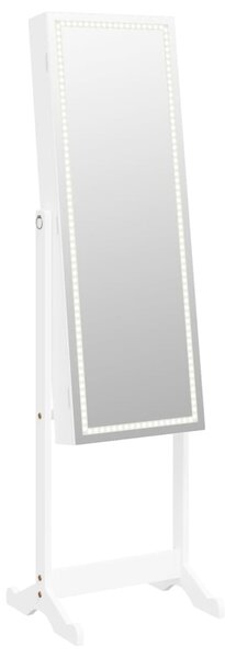 Dulap autonom de bijuterii, cu oglindă și lumini LED, alb