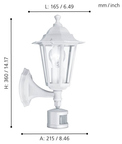 EGLO 22464 - Corp de iluminat exterior cu senzor LATERNA 5 1xE27/60W/230V