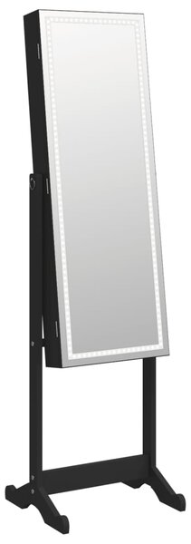 Dulap autonom de bijuterii, cu oglindă și lumini LED, negru