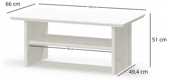 Masuta de cafea living IRYS, pin alb anderson, PAL laminat, 120x66x51
