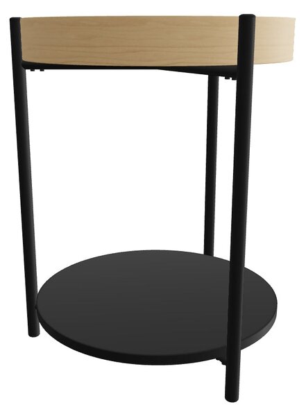 Masuta cafea Rolo, stejar natural/negru, otel/placaj curbat, 44x44x55