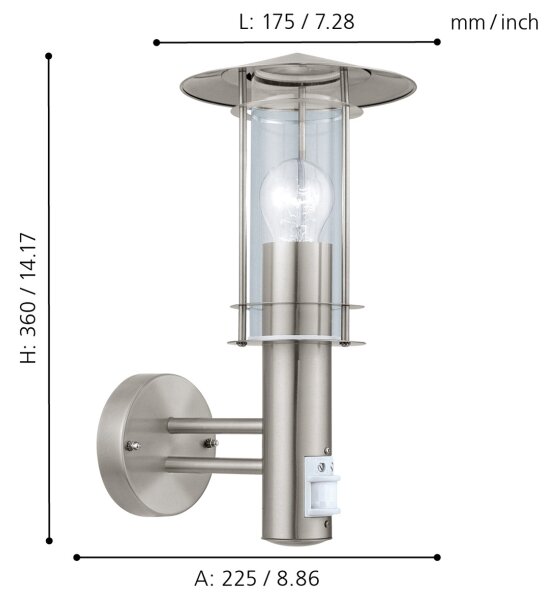 EGLO 30185 - Corp de iluminat perete exterior cu senzor LISIO 1xE27/60W/230V