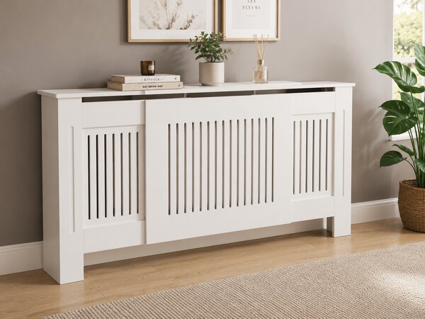 Mască calorifer ECO, MDF cu lamele verticale – Alb lucios