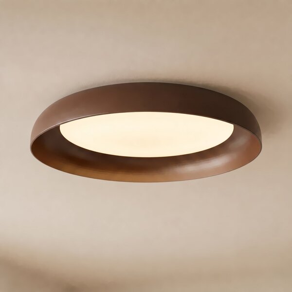 Lindby Plafonieră LED Florie, maro, metal, Ø 40 cm, Maro / Rugină, Camera de zi / sufragerie, Plastic, Modern