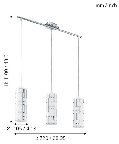 Lustră pe cablu BAYMAN 3xE27/60W/230V Eglo 92563