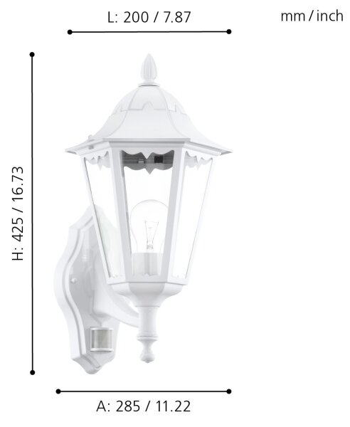 Eglo 93447 - Corp de iluminat perete exterior senzor NAVEDO 1xE27/60W/230V