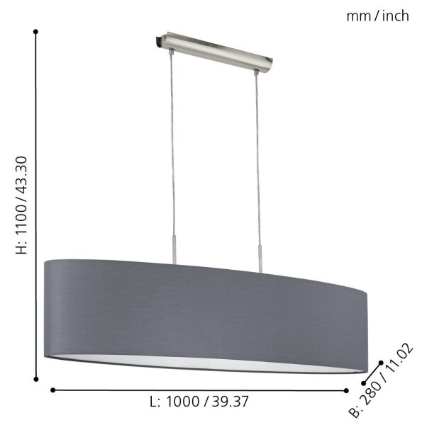 Lustră pe cablu Eglo 31586 PASTERI 2xE27/60W/230V