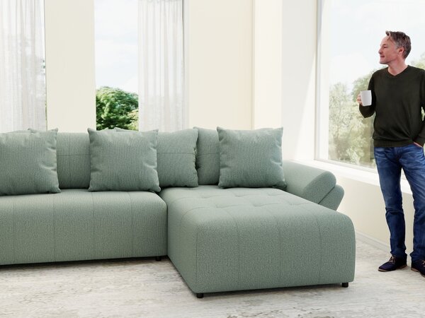 Colțar extensibil dumonde cu ladă de depozitare Berlin U Enjoy Mint 400x185 cm