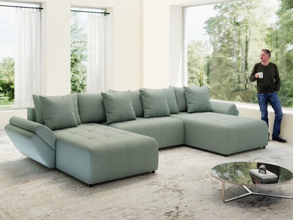 Colțar extensibil dumonde cu ladă de depozitare Berlin U Enjoy Mint 400x185 cm