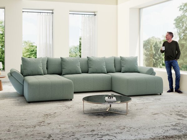 Colțar extensibil dumonde cu ladă de depozitare Berlin U Enjoy Mint 400x185 cm