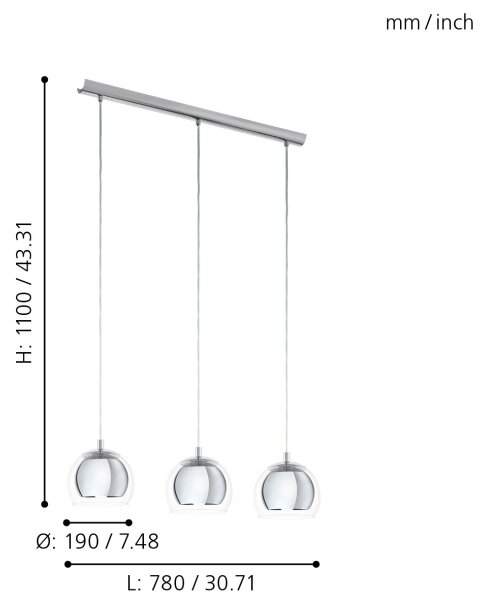 Eglo 94593 - Lustra ROCAMAR 3xE27/60W/230V