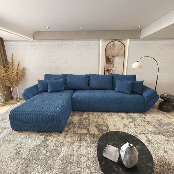 Colțar extensibil dumonde cu ladă de depozitare Berlin XL Zoom Blue 350x185 cm