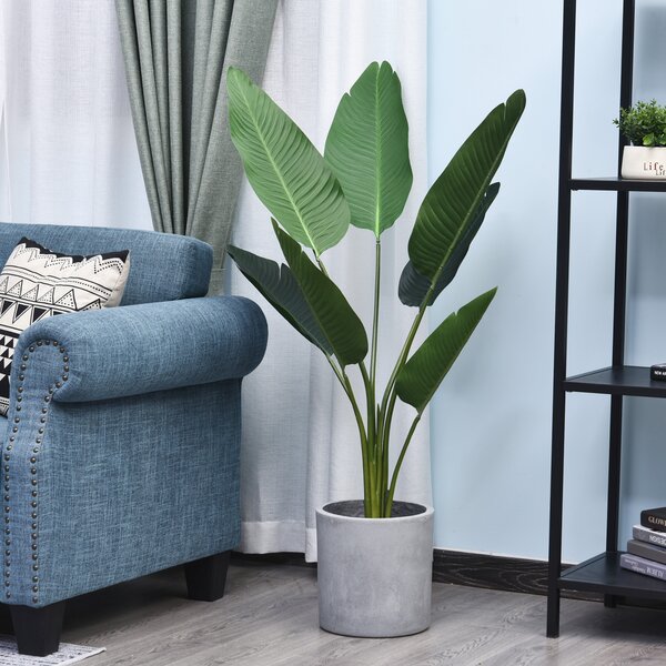 Outsunny Planta Artificiala Pasarea Paradisului Inalta 120cm, Planta Artificiala Strelitzia pentru Interior si Exterior cu Ghiveci | Aosom Romania