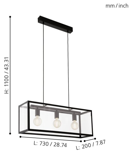 Lustră Eglo 49393 CHARTERHOUSE 3xE27/60W/230V