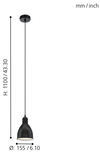 Eglo 55243 - Lustră PRIDDY suspendată pe cablu, 1xE27/60W/230V, negru