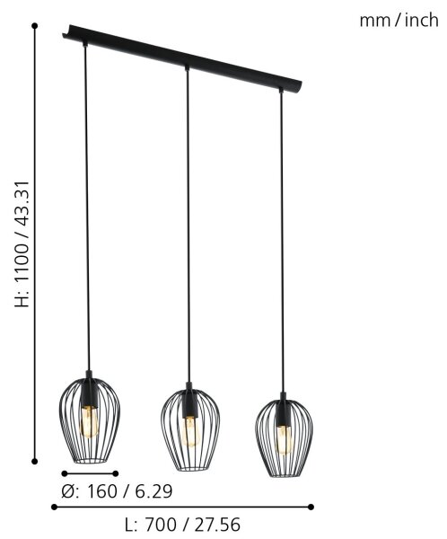 Lustră Eglo 49478 NEWTOWN 3xE27/60W/230V