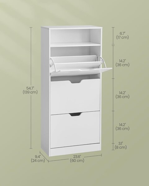 Pantofar Alb Vasagle 60x24x139 cm
