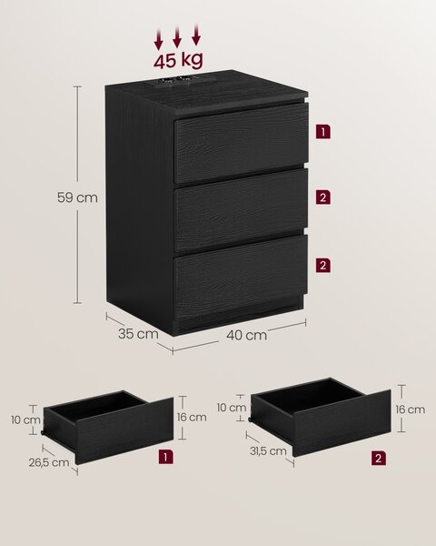 Set 2 noptiere Negru Vasagle 40x35x59 cm