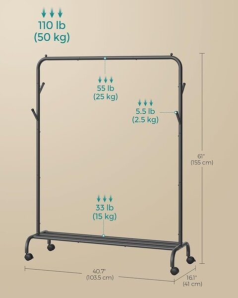 Cuier stander Negru Songmics 103.5x39x155 cm