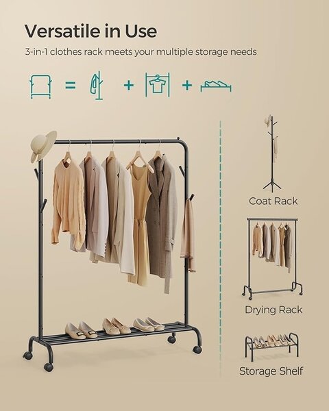 Cuier stander Negru Songmics 103.5x39x155 cm