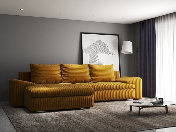 Colțar extensibil dumonde cu ladă de depozitare Leonardo Ambience Mustar 260x185 cm