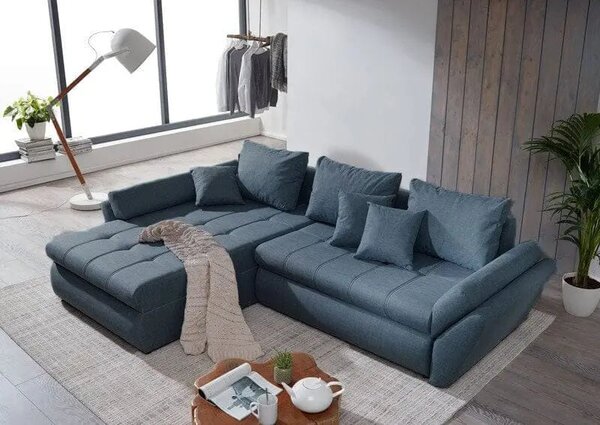 Colțar extensibil dumonde cu ladă de depozitare Loana Enjoy Blue 270x185 cm