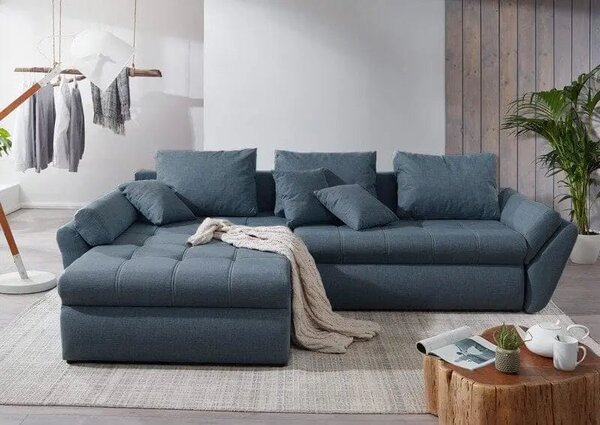 Colțar extensibil dumonde cu ladă de depozitare Loana Enjoy Blue 270x185 cm