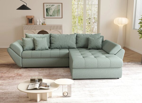 Colțar extensibil dumonde cu ladă de depozitare Loana Enjoy Mint II 270x185 cm