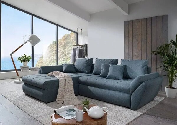 Colțar extensibil dumonde cu ladă de depozitare Loana Enjoy Blue 270x185 cm
