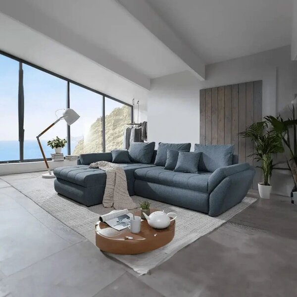 Colțar extensibil dumonde cu ladă de depozitare Loana Enjoy Blue 270x185 cm