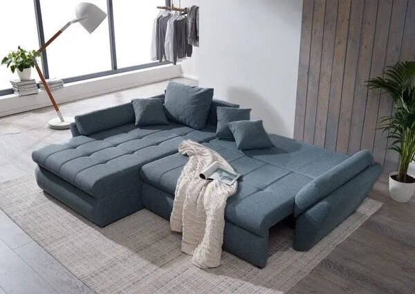 Colțar extensibil dumonde cu ladă de depozitare Loana Enjoy Blue 270x185 cm