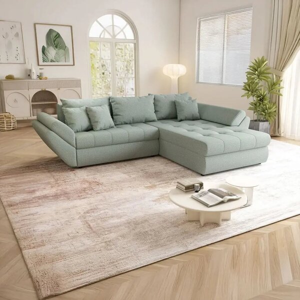 Colțar extensibil dumonde cu ladă de depozitare Loana Enjoy Mint II 270x185 cm