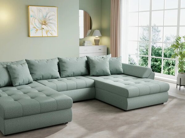 Colțar extensibil dumonde cu ladă de depozitare Loana U Enjoy Mint 375x185 cm